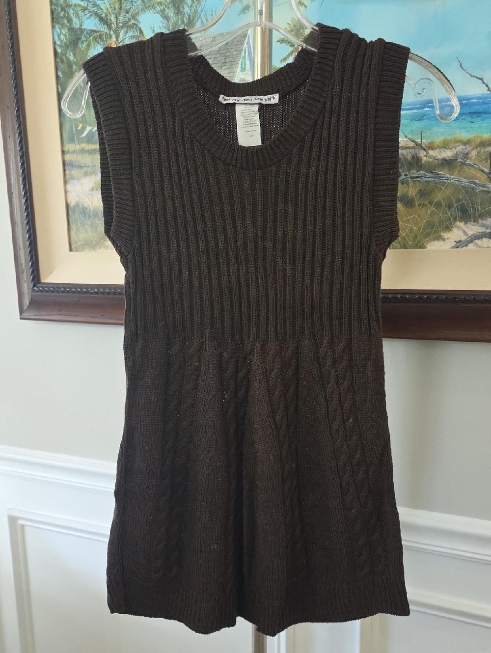 Girls' Brown Cable-Knit Sleeveless A-Line Dress